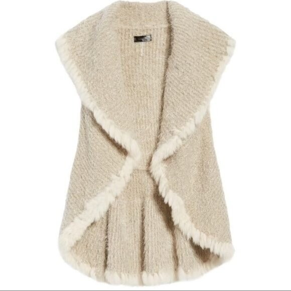 Love Token Danielle Rabbit Trim Knit Sweater Vest Cream Beige Luxury Size Small - Picture 1 of 10
